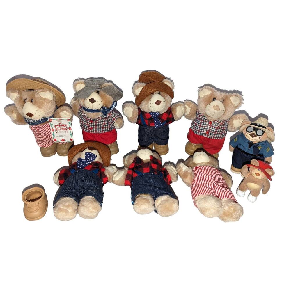 Lot Vintage 1986 8" Wendy's  Furskins Plush Bears Dudley Sheriff Jedgar Boone